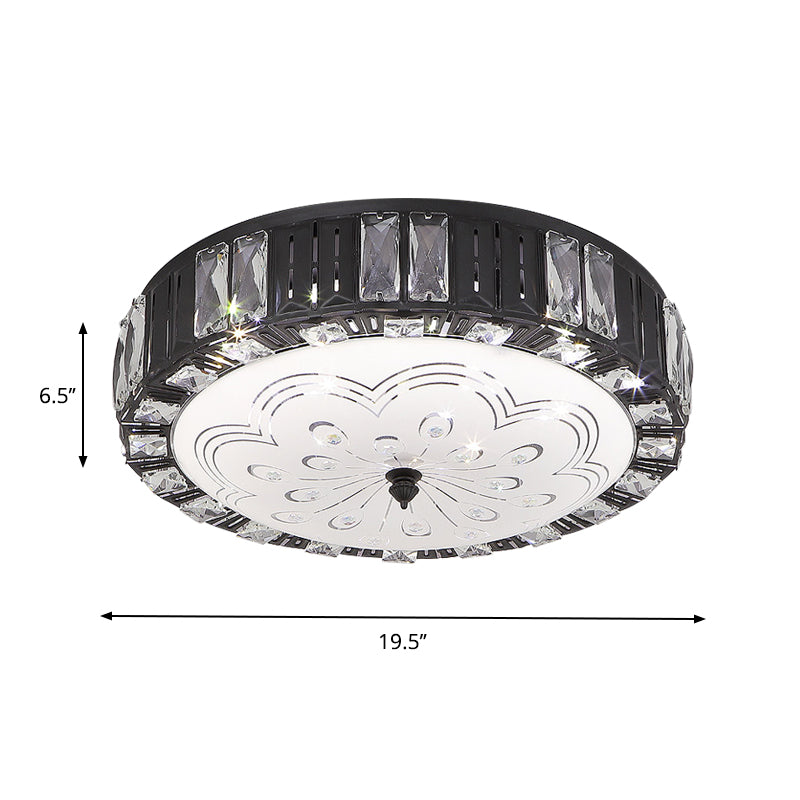 Black Drum Flush Mount Lighting Modernist Metal LED Bedroom Flush Lamp with Crystal Accent Clearhalo 'Ceiling Lights' 'Close To Ceiling Lights' 'Close to ceiling' 'Flush mount' Lighting' 759502