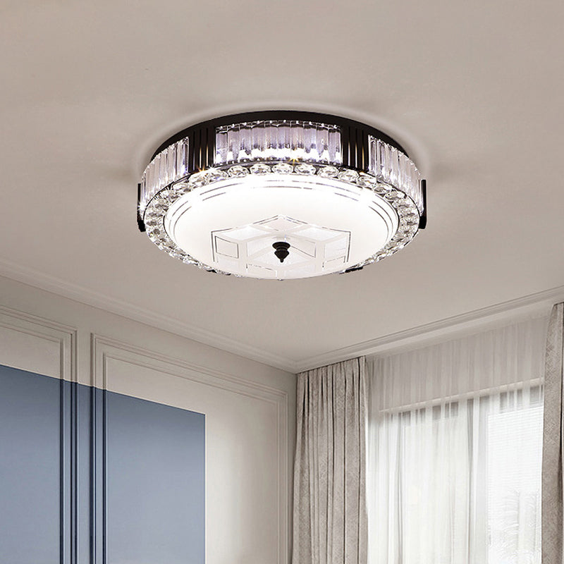 Black Drum Flush Mount Lighting Modernist Metal LED Bedroom Flush Lamp with Crystal Accent Black C Clearhalo 'Ceiling Lights' 'Close To Ceiling Lights' 'Close to ceiling' 'Flush mount' Lighting' 759508