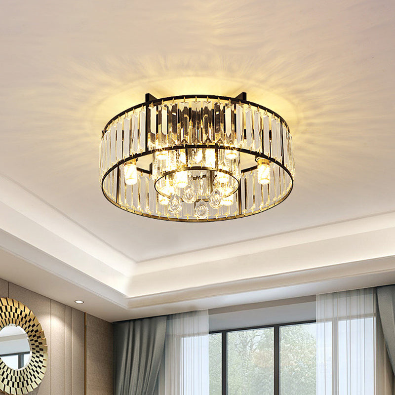 Double Round Bedroom Flushmount Minimalist Faceted Crystal 7 Lights Black Flush Mounted Lamp Black Clearhalo 'Ceiling Lights' 'Close To Ceiling Lights' 'Close to ceiling' 'Flush mount' Lighting' 759513