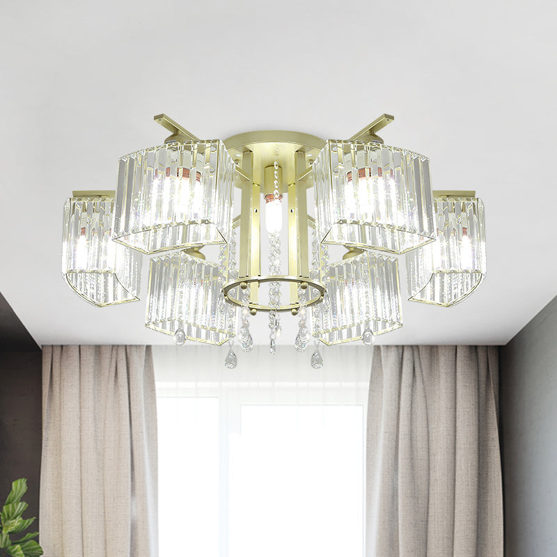 5/7 Bulbs Semi-Flush Ceiling Light Modern Bedroom Flushmount Lamp with Cuboid Clear Crystal Block Shade 7 Clear Clearhalo 'Ceiling Lights' 'Close To Ceiling Lights' 'Close to ceiling' 'Semi-flushmount' Lighting' 759521