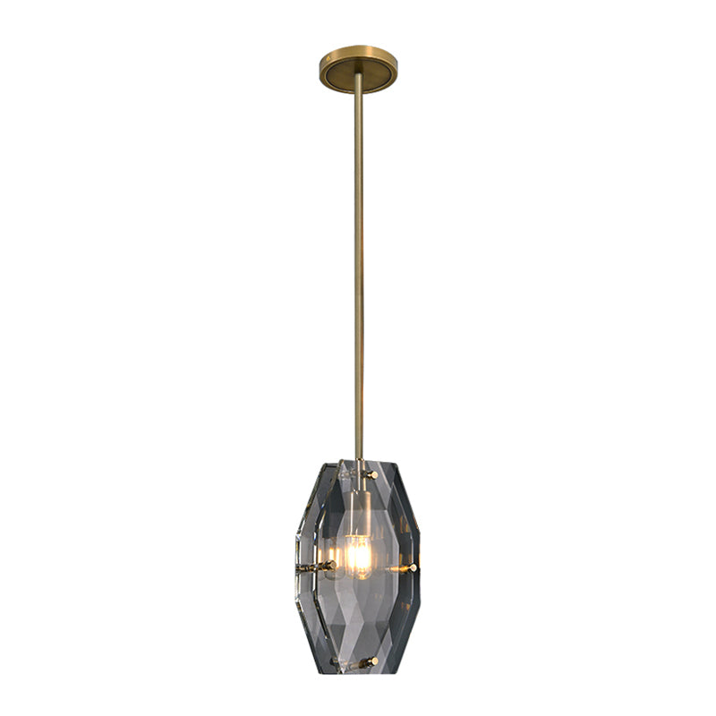 Simple Double Panel Pendant Lighting 1-Bulb Faceted Crystal Ceiling Hang Fixture in Brass Clearhalo 'Ceiling Lights' 'Modern Pendants' 'Modern' 'Pendant Lights' 'Pendants' Lighting' 759545