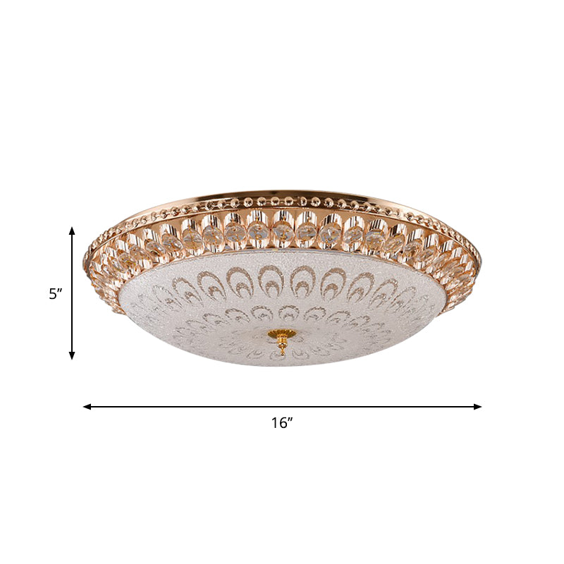 Gold Domed Flush Mount Lighting Modern Crystal Glass LED Bedroom Ceiling Flush, 16