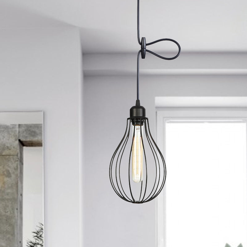 Iron Jar Mesh Pendant Ceiling Light Antiqued 1 Head Restaurant Hanging Lamp Kit in Black Black A Clearhalo 'Art Deco Pendants' 'Black' 'Cast Iron' 'Ceiling Lights' 'Ceramic' 'Crystal' 'Industrial Pendants' 'Industrial' 'Metal' 'Middle Century Pendants' 'Pendant Lights' 'Pendants' 'Rustic Pendants' 'Tiffany' Lighting' 759749