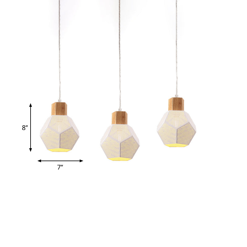 Iron Faceted Mesh Bottle Pendant Lamp Nordic 3-Bulb White and Wood Multi Light Ceiling Light over Table Clearhalo 'Ceiling Lights' 'Modern Pendants' 'Modern' 'Pendant Lights' 'Pendants' Lighting' 759968