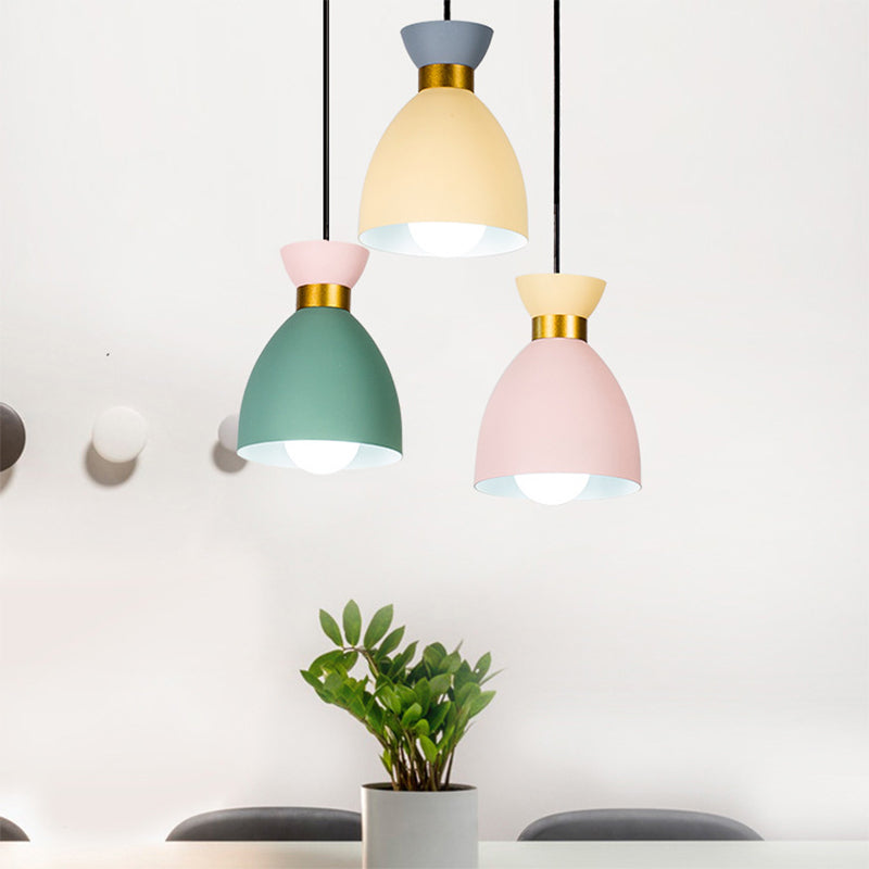 Macaron 3 Light Cluster Pendant Green-Yellow-Pink Cup Hanging Light Fixture with Aluminum Shade Clearhalo 'Ceiling Lights' 'Modern Pendants' 'Modern' 'Pendant Lights' 'Pendants' Lighting' 759978