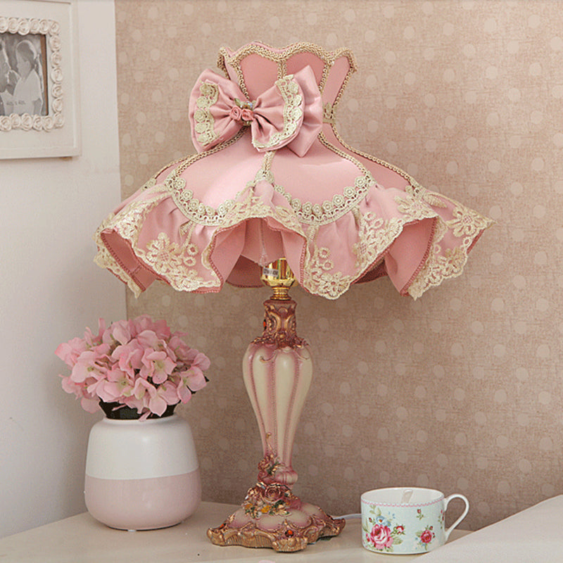 Pink Court Dress Nightstand Lamp Kids 1 Bulb Fabric Table Lighting with Lace Frill Pink Clearhalo 'Lamps' 'Table Lamps' Lighting' 760122