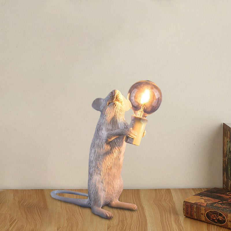 Resin Servant Mouse Night Light Kids Novelty 1 Bulb White Table Lighting for Bedside White B Clearhalo 'Lamps' 'Table Lamps' Lighting' 760178