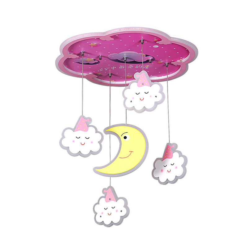 Pink Flower Flushmount Lighting Cartoon Acrylic LED Flush Mount Ceiling Fixture with Sleeping Cloud and Moon Drape Clearhalo 'Ceiling Lights' 'Close To Ceiling Lights' 'Close to ceiling' 'Flush mount' Lighting' 760392