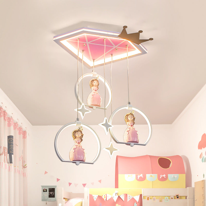 Cartoon LED Ceiling Flush Pink Diamond Flush Mount Light Fixture with Acrylic Shade and Draping Princess White Clearhalo 'Ceiling Lights' 'Close To Ceiling Lights' 'Close to ceiling' 'Flush mount' Lighting' 760399