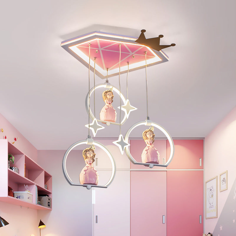 Cartoon LED Ceiling Flush Pink Diamond Flush Mount Light Fixture with Acrylic Shade and Draping Princess Clearhalo 'Ceiling Lights' 'Close To Ceiling Lights' 'Close to ceiling' 'Flush mount' Lighting' 760400