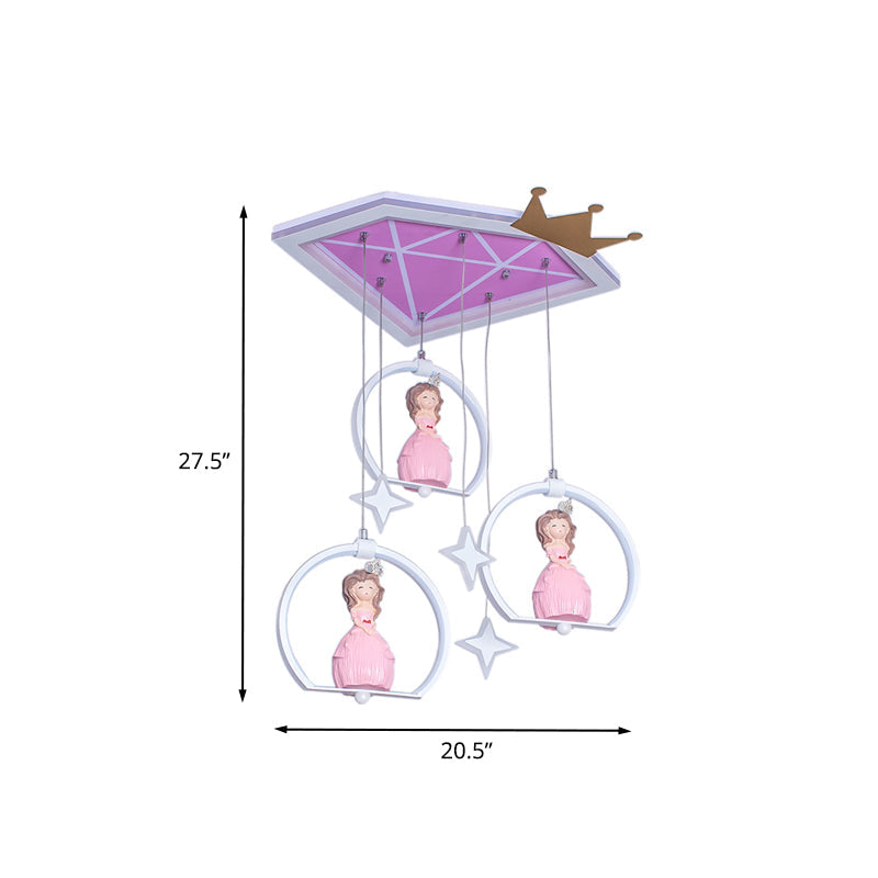 Cartoon LED Ceiling Flush Pink Diamond Flush Mount Light Fixture with Acrylic Shade and Draping Princess Clearhalo 'Ceiling Lights' 'Close To Ceiling Lights' 'Close to ceiling' 'Flush mount' Lighting' 760402