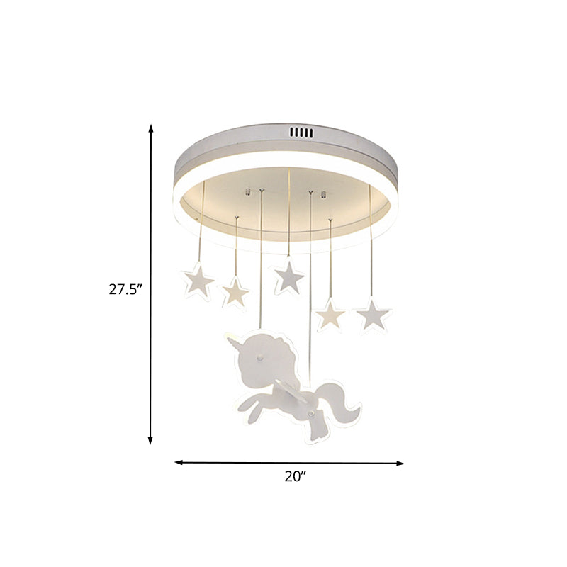 Circular Acrylic Ceiling Mount Lamp Cartoon White LED Flush Mount Lighting Fixture with Star and Unicorn Drape Clearhalo 'Ceiling Lights' 'Close To Ceiling Lights' 'Close to ceiling' 'Flush mount' Lighting' 760414