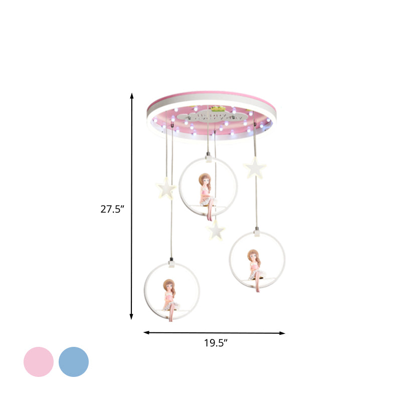 Pink/Blue Circle Flush Mount Lamp Kids Metal LED Ceiling Light Fixture with Suspended Princess/Astronaut Clearhalo 'Ceiling Lights' 'Close To Ceiling Lights' 'Close to ceiling' 'Flush mount' Lighting' 760418