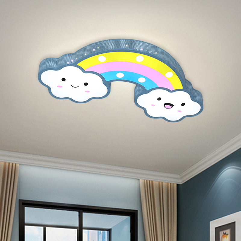 Rainbow Hollowed Out Iron Ceiling Lamp Cartoon Pink/White/Blue LED Flush Mount Fixture for Kids Room Blue Clearhalo 'Ceiling Lights' 'Close To Ceiling Lights' 'Close to ceiling' 'Flush mount' Lighting' 760430