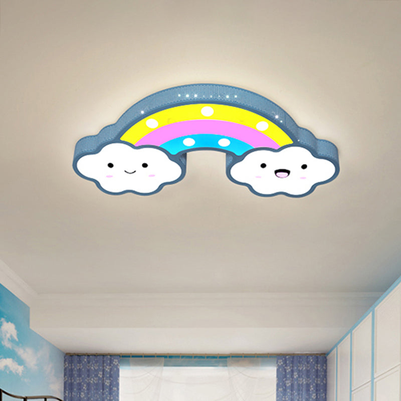 Rainbow Hollowed Out Iron Ceiling Lamp Cartoon Pink/White/Blue LED Flush Mount Fixture for Kids Room Clearhalo 'Ceiling Lights' 'Close To Ceiling Lights' 'Close to ceiling' 'Flush mount' Lighting' 760431