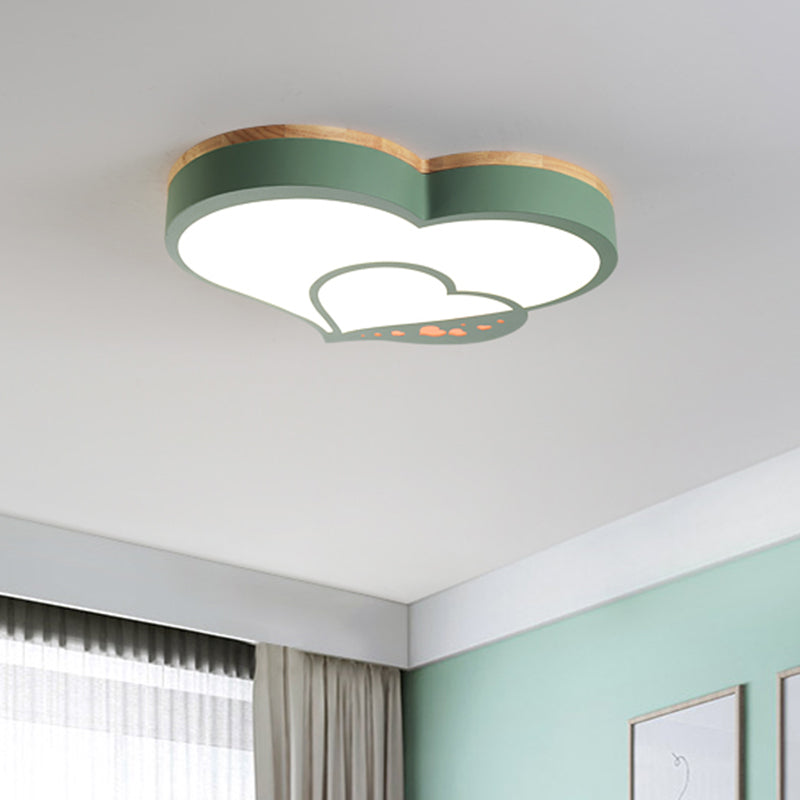 Acrylic Love Shaped LED Flush Mount Nordic White/Grey/Green-Wood Ceiling Flush Mount Lighting Fixture for Kids Bedroom Green Clearhalo 'Ceiling Lights' 'Close To Ceiling Lights' 'Close to ceiling' 'Flush mount' Lighting' 760443