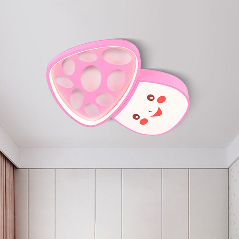 Cartoon Smiley Mushroom Iron Flush Light LED Surface Ceiling Lamp in Blue/Pink for Kindergarten Pink Clearhalo 'Ceiling Lights' 'Close To Ceiling Lights' 'Close to ceiling' 'Flush mount' Lighting' 760467