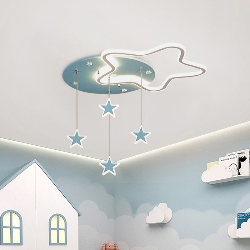 Star/Cloud/Loving Heart LED Ceiling Flush Kids Acrylic Children Bedroom Flush Mount Lamp with Drape in Pink/Blue Blue Star Clearhalo 'Ceiling Lights' 'Close To Ceiling Lights' 'Close to ceiling' 'Flush mount' Lighting' 760470