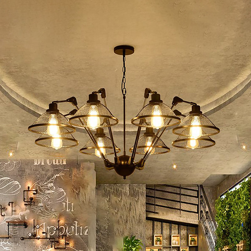 6/8 Lights Dome Mesh Hanging Chandelier Industrial Black Finish Iron Suspension Pendant 8 Black Clearhalo 'Cast Iron' 'Ceiling Lights' 'Chandeliers' 'Industrial Chandeliers' 'Industrial' 'Metal' 'Middle Century Chandeliers' 'Rustic Chandeliers' 'Tiffany' Lighting' 760591