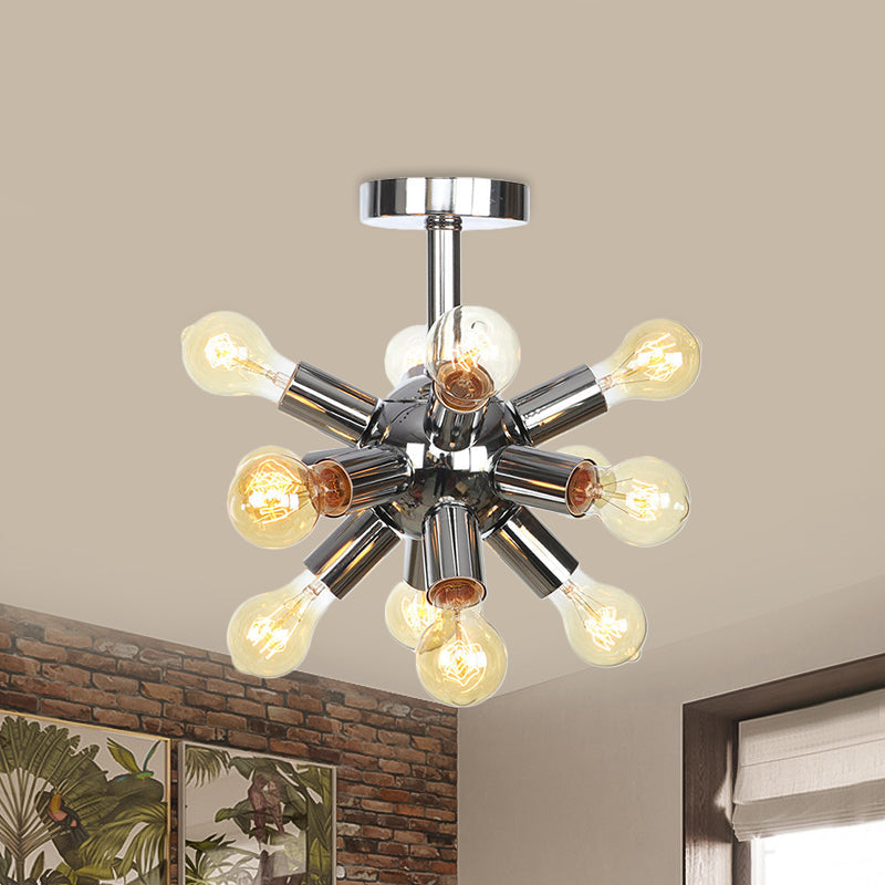 Chrome/Gold Sputnik Semi Flush Mount Vintage Iron 6/9/12 Lights Restaurant Flush Ceiling Lamp Fixture Clearhalo 'Ceiling Lights' 'Close To Ceiling Lights' 'Close to ceiling' 'Semi-flushmount' Lighting' 760705