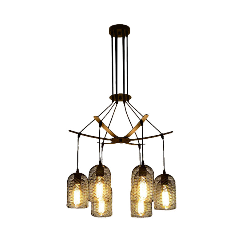 Bell Mesh Restaurant Chandelier Lighting Rustic Iron 6/12 Bulbs Black Hanging Ceiling Lamp Clearhalo 'Cast Iron' 'Ceiling Lights' 'Chandeliers' 'Industrial Chandeliers' 'Industrial' 'Metal' 'Middle Century Chandeliers' 'Rustic Chandeliers' 'Tiffany' Lighting' 760754