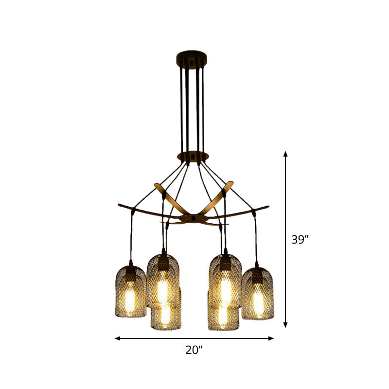 Bell Mesh Restaurant Chandelier Lighting Rustic Iron 6/12 Bulbs Black Hanging Ceiling Lamp Clearhalo 'Cast Iron' 'Ceiling Lights' 'Chandeliers' 'Industrial Chandeliers' 'Industrial' 'Metal' 'Middle Century Chandeliers' 'Rustic Chandeliers' 'Tiffany' Lighting' 760756