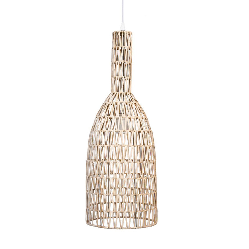 Khaki Woven Bottle Ceiling Hang Fixture Asian 1-Light Bamboo Rattan Hanging Pendant Lighting Clearhalo 'Ceiling Lights' 'Pendant Lights' 'Pendants' Lighting' 762569