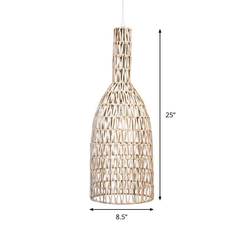 Khaki Woven Bottle Ceiling Hang Fixture Asian 1-Light Bamboo Rattan Hanging Pendant Lighting Clearhalo 'Ceiling Lights' 'Pendant Lights' 'Pendants' Lighting' 762571