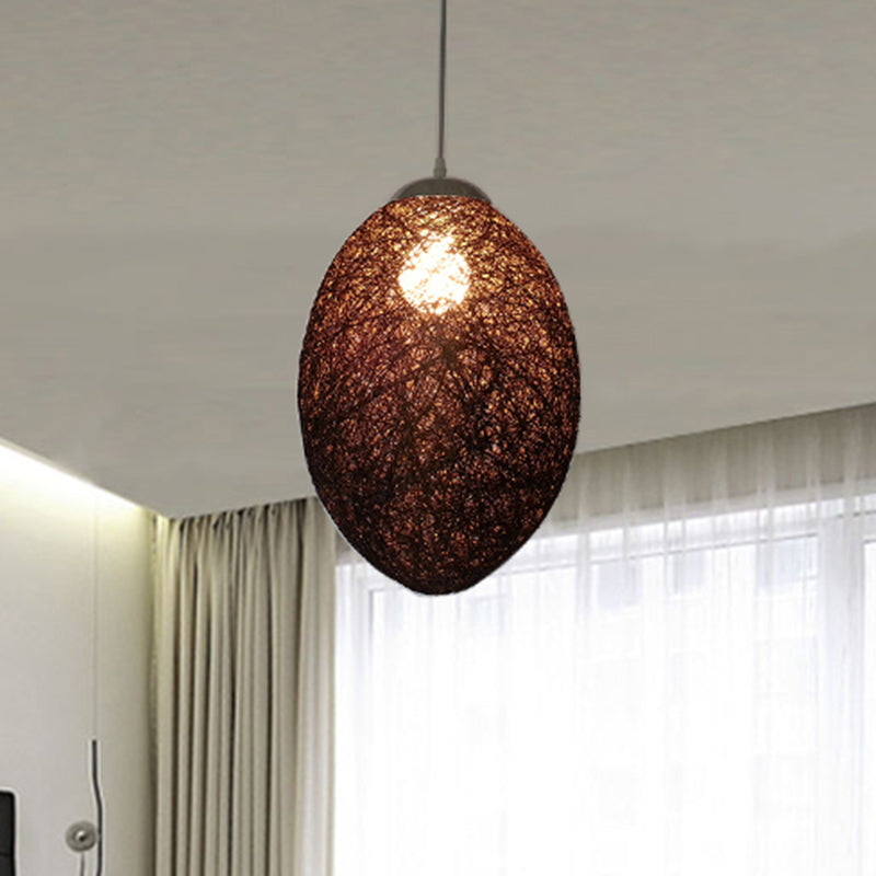 Rattan Woven Oblong Pendant Lighting Asia Style 1 Head Ceiling Suspension Lamp in Brown/Coffee Clearhalo 'Ceiling Lights' 'Pendant Lights' 'Pendants' Lighting' 762580