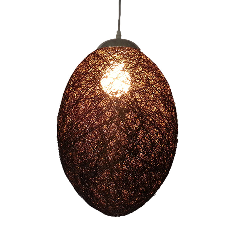 Rattan Woven Oblong Pendant Lighting Asia Style 1 Head Ceiling Suspension Lamp in Brown/Coffee Clearhalo 'Ceiling Lights' 'Pendant Lights' 'Pendants' Lighting' 762583