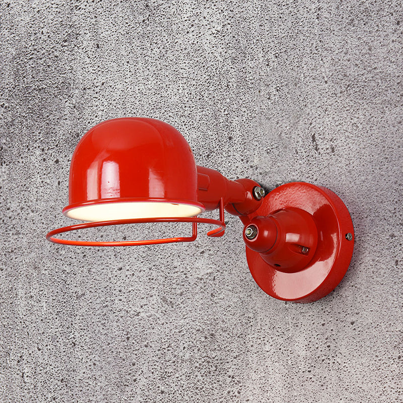 Metallic Dome Shade Wall Lighting Vintage Style 1 Light Bedroom Rotatable Sconce Light with Ring in White/Red Red Clearhalo 'Art deco wall lights' 'Cast Iron' 'Glass' 'Industrial wall lights' 'Industrial' 'Middle century wall lights' 'Modern' 'Rustic wall lights' 'Tiffany' 'Traditional wall lights' 'Wall Lamps & Sconces' 'Wall Lights' Lighting' 762659