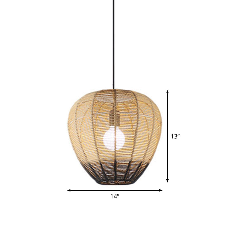 1 Light Tea Room Suspension Light Modern Wood and Black Ceiling Hang Fixture with Waterdrop Rattan Shade Clearhalo 'Ceiling Lights' 'Pendant Lights' 'Pendants' Lighting' 762699