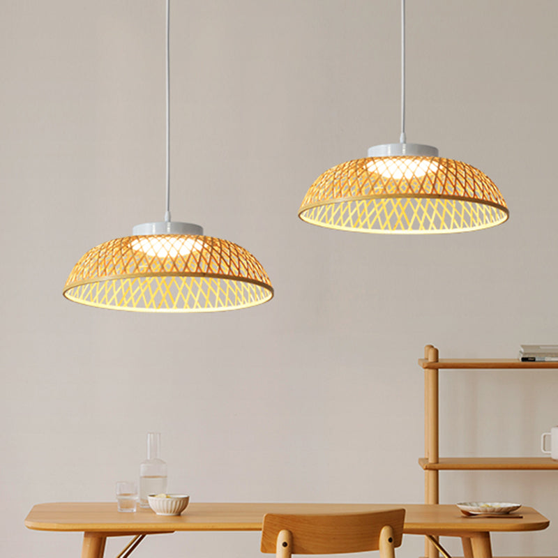 Bamboo Strip Bowl Cage Down Lighting Modern Asia 1-Head Ceiling Hang Fixture in Beige Clearhalo 'Ceiling Lights' 'Pendant Lights' 'Pendants' Lighting' 762708