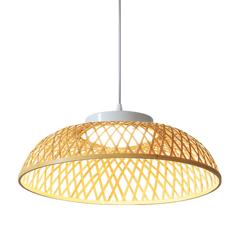 Bamboo Strip Bowl Cage Down Lighting Modern Asia 1-Head Ceiling Hang Fixture in Beige Clearhalo 'Ceiling Lights' 'Pendant Lights' 'Pendants' Lighting' 762710