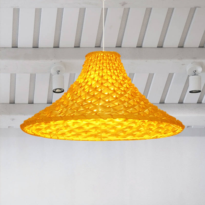 Rattan Wide Flared Drop Pendant Light Asian 1-Head Light Yellow Suspension Lamp for Living Room Clearhalo 'Ceiling Lights' 'Pendant Lights' 'Pendants' Lighting' 762724