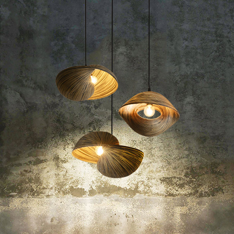 Hand Woven Pendant Light Kit Modern Bamboo Rattan 1 Bulb Brown Ceiling Hang Fixture Brown Clearhalo 'Ceiling Lights' 'Pendant Lights' 'Pendants' Lighting' 762732_d91ff8fd-a272-4515-901b-6713270ea115