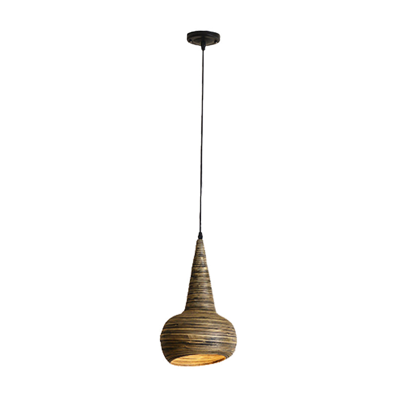 Bamboo Urn Shape Down Lighting Modernism 1 Head Suspension Pendant Lamp in Brown for Restaurant Clearhalo 'Ceiling Lights' 'Pendant Lights' 'Pendants' Lighting' 762738