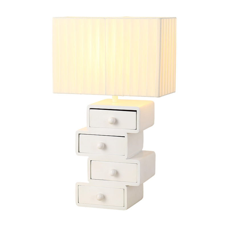 Rectangle Fabric Table Light Contemporary 1 Head White Nightstand Lamp with Drawer Wood Base Clearhalo 'Lamps' 'Table Lamps' Lighting' 762774