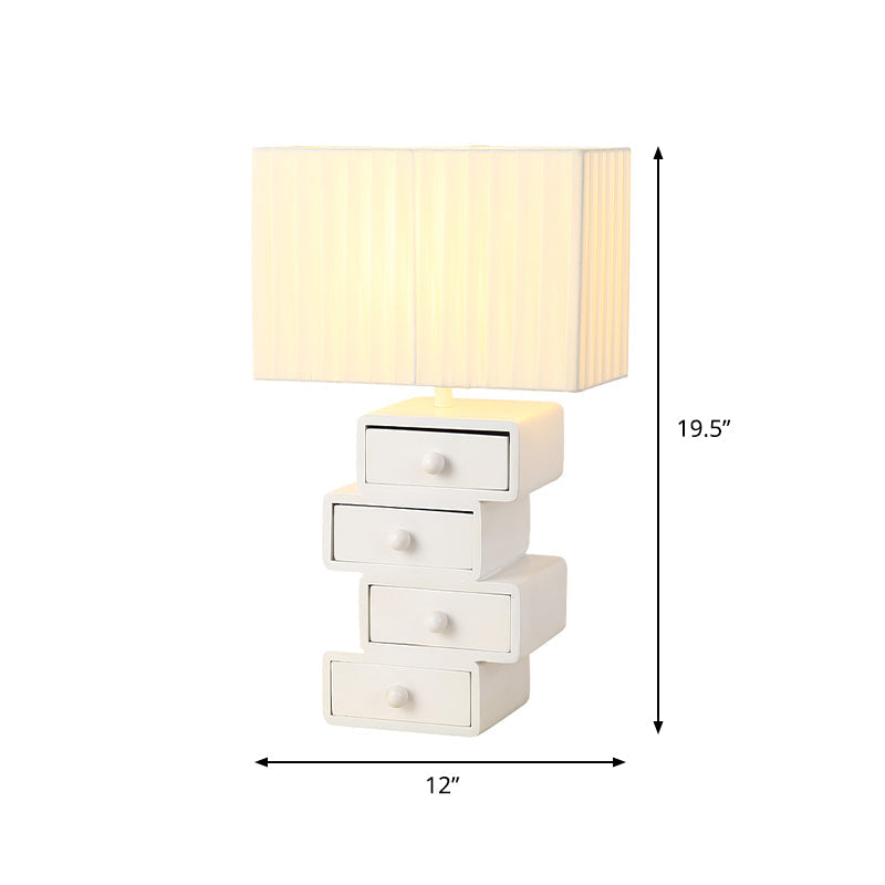 Rectangle Fabric Table Light Contemporary 1 Head White Nightstand Lamp with Drawer Wood Base Clearhalo 'Lamps' 'Table Lamps' Lighting' 762775
