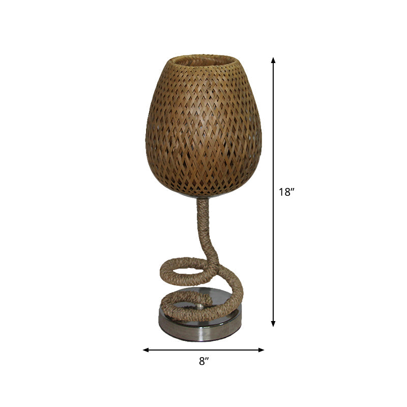 Flaxen Bud Shape Night Table Light Asia 1-Bulb Bamboo Rattan Night Lamp with Rope Design Clearhalo 'Lamps' 'Table Lamps' Lighting' 762787