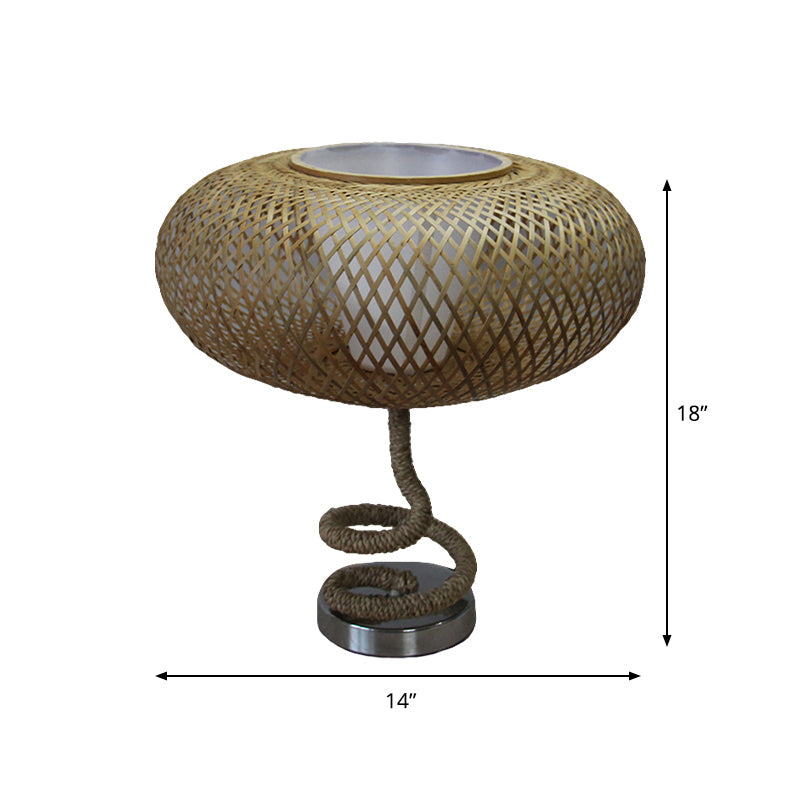 Woven Oval Nightstand Light Asian Bamboo Rattan 1-Head Flaxen Night Lamp with Rope Design Clearhalo 'Lamps' 'Table Lamps' Lighting' 762791