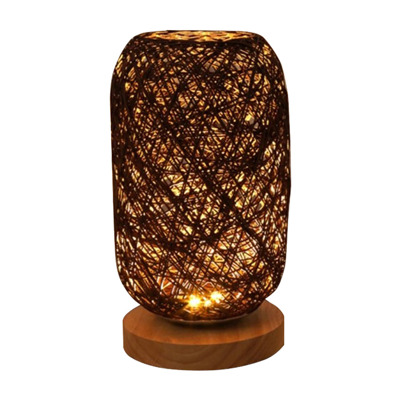 Bamboo Rattan Capsule Night Table Light Modern Asia 1-Light Beige/Coffee Nightstand Lamp Clearhalo 'Lamps' 'Table Lamps' Lighting' 762793