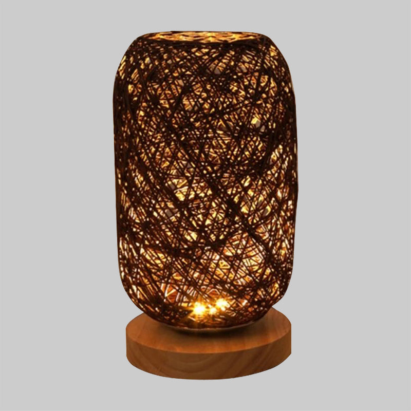 Bamboo Rattan Capsule Night Table Light Modern Asia 1-Light Beige/Coffee Nightstand Lamp Clearhalo 'Lamps' 'Table Lamps' Lighting' 762794