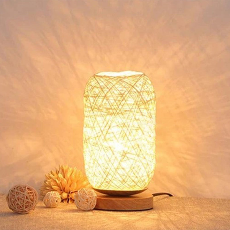 Bamboo Rattan Capsule Night Table Light Modern Asia 1-Light Beige/Coffee Nightstand Lamp Clearhalo 'Lamps' 'Table Lamps' Lighting' 762798