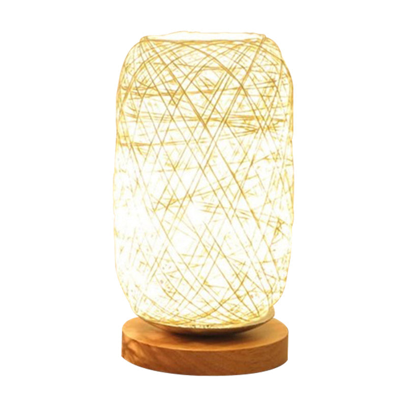 Bamboo Rattan Capsule Night Table Light Modern Asia 1-Light Beige/Coffee Nightstand Lamp Clearhalo 'Lamps' 'Table Lamps' Lighting' 762799