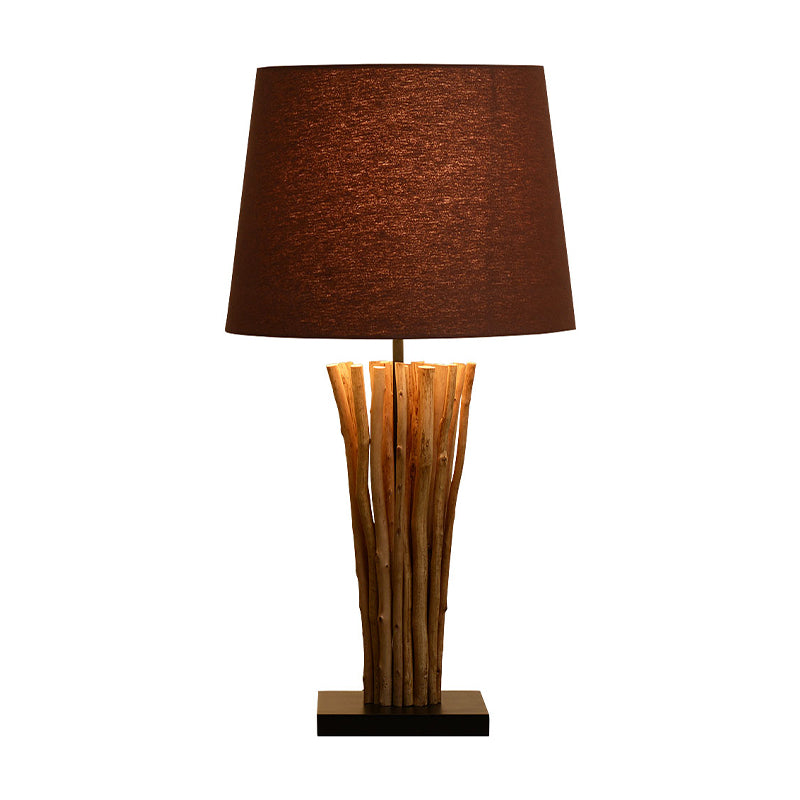 1-Light Bedside Wood Bar Night Table Light Modern Coffee Nightstand Lamp with Barrel Fabric Shade Clearhalo 'Lamps' 'Table Lamps' Lighting' 762806