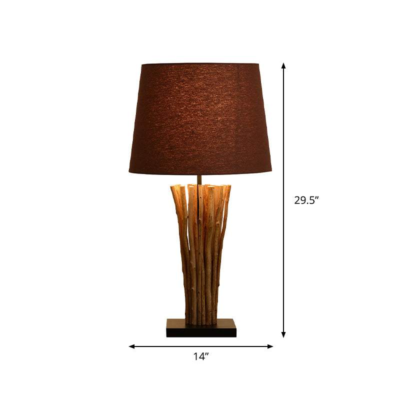 1-Light Bedside Wood Bar Night Table Light Modern Coffee Nightstand Lamp with Barrel Fabric Shade Clearhalo 'Lamps' 'Table Lamps' Lighting' 762807