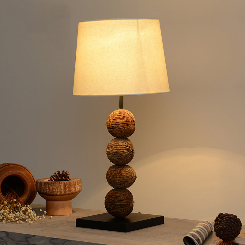 Wood Dry Fruits Shape Nightstand Light Asian 1 Light Brown Night Table Lamp with Fabric Shade Brown Clearhalo 'Lamps' 'Table Lamps' Lighting' 762812