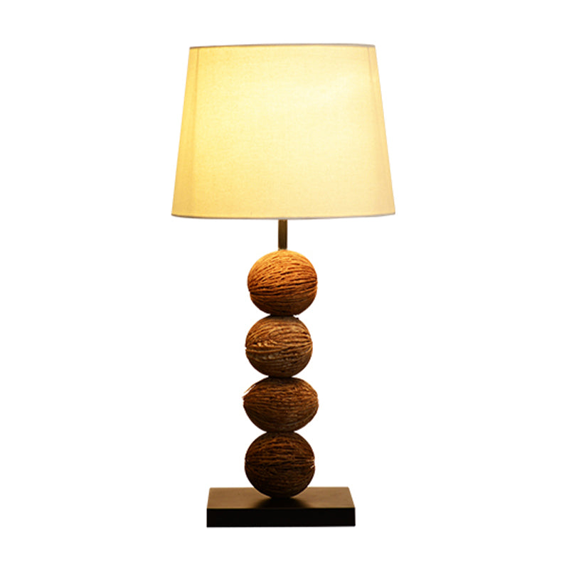Wood Dry Fruits Shape Nightstand Light Asian 1 Light Brown Night Table Lamp with Fabric Shade Clearhalo 'Lamps' 'Table Lamps' Lighting' 762814