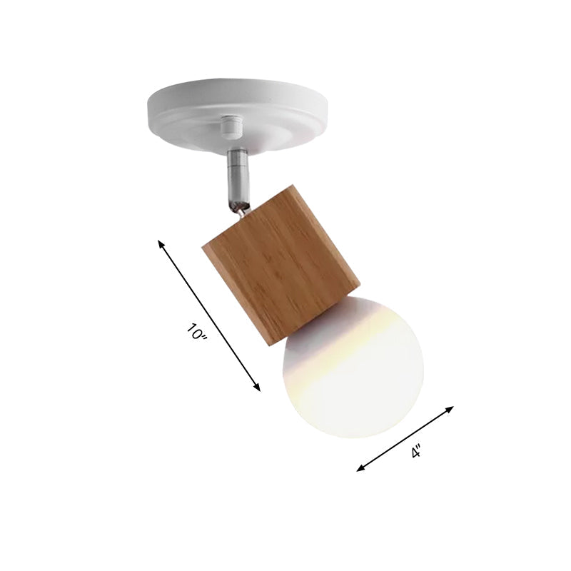 Metal Bare Bulb Semi Flush Ceiling Light Modern 1 Light White Finish Flushmount with Wood Top Clearhalo 'Ceiling Lights' 'Close To Ceiling Lights' 'Close to ceiling' 'Semi-flushmount' Lighting' 762838